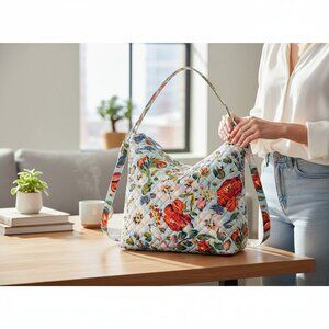 Vera Bradley Oversize Hobo Crossbody Bag Sea Air Floral Quilted Spring Flowers